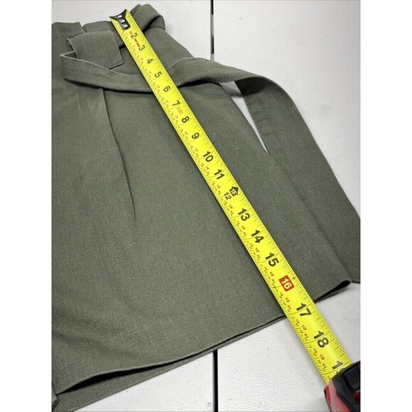 ASOS  Button Front Short Size 8 Olive Green High Rise Tie Belt Pleats  Tailored - Picture 9 of 12